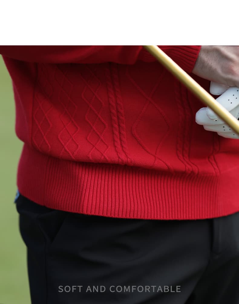 ゴルフ ウェア メンズ 縄編み柄デザインニットセーター