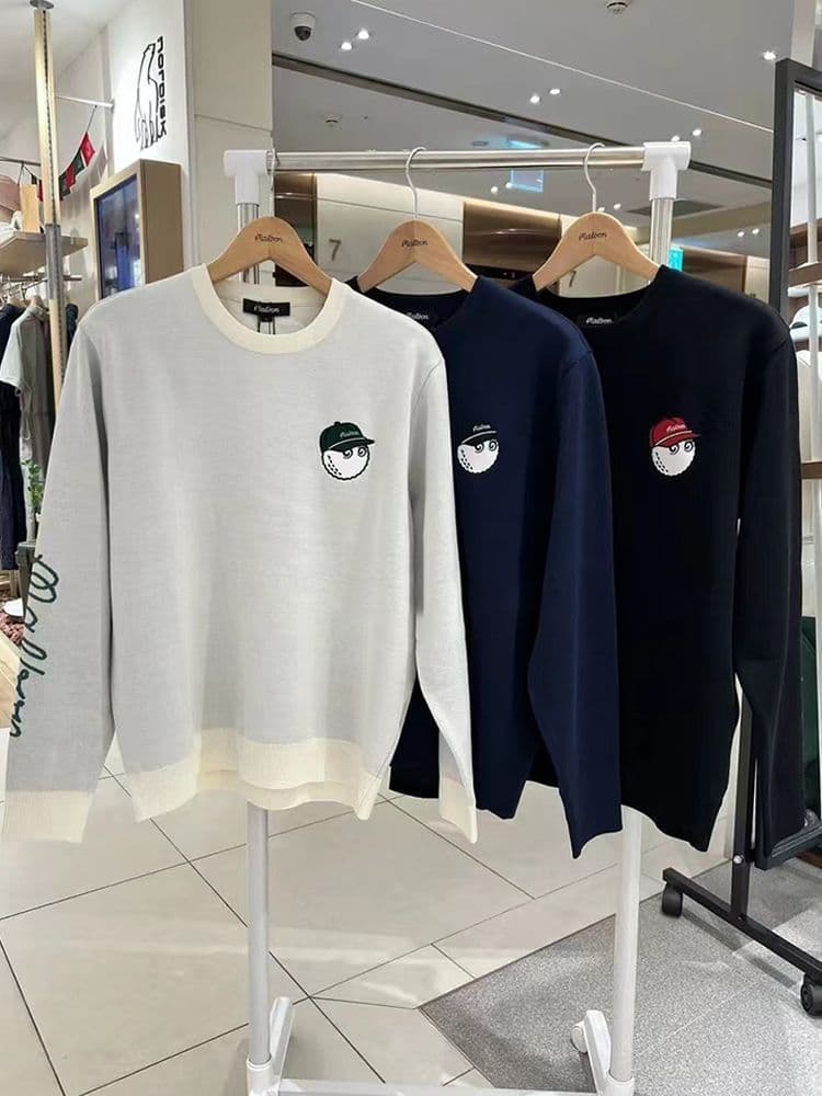 ゴルフ ウェア メンズ キャラクター刺繍入りゴルフニット